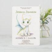 おとぎ話の可愛い白いドラゴン ベビーシャワー 招待状 (スタンド正面)