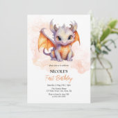 おとぎ話の可愛い赤ちゃんドラゴン子供の誕生日 招待状 (スタンド正面)