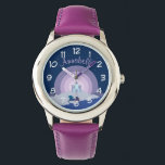 おとぎ話の城とユニコーンパーソナライズされた 腕時計<br><div class="desc">城とユニコーンの女の子パーソナライズされたの時計との童話の風景。</div>