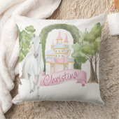 おとぎ話の城と白い馬の水色 クッション (ブランケット)