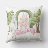 おとぎ話の城と白い馬の水色 クッション (裏面)