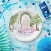 おとぎ話の城と白い馬の水色 ペーパープレート (パーティー)