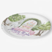 おとぎ話の城と白い馬の水色 ペーパープレート (アングル)