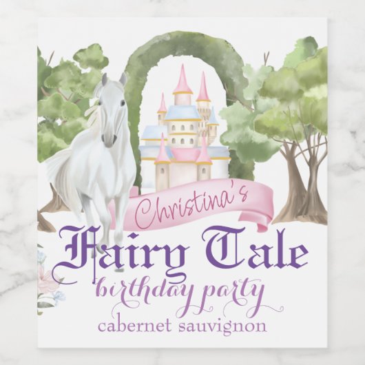 おとぎ話の城と白い馬の水色 ワインラベル (シングルラベル)