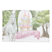 おとぎ話の城と白い馬の水色 枕カバー (裏面)