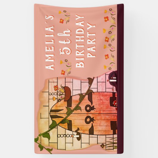 おとぎ話の城のドア花の女の子の誕生日パーティー 横断幕 (縦)