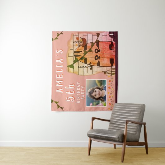 おとぎ話の城のドア花の誕生日パーティーの写真 タペストリー (インサイチュ)