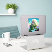 おとぎ話の城のファンタジーアート シール (デスク上のノートパソコン)