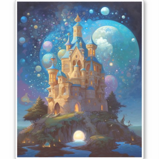 おとぎ話の城のファンタジーアート シール (正面)
