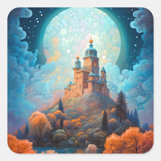 おとぎ話の城のファンタジーアート スクエアシール (正面)