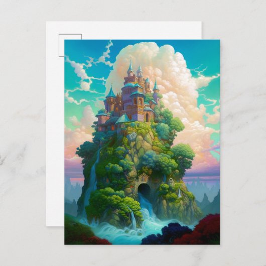 おとぎ話の城のファンタジーアート ポストカード (正面/裏面)