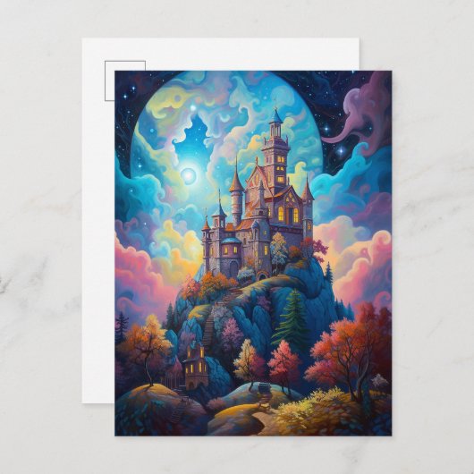 おとぎ話の城のファンタジーアート ポストカード (正面/裏面)
