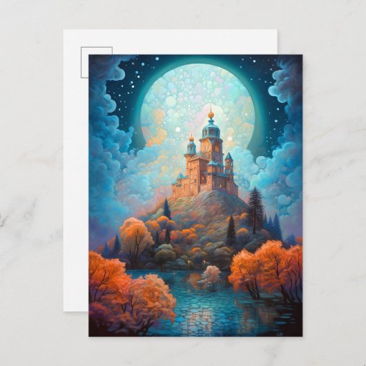 おとぎ話の城のファンタジーアート ポストカード (正面/裏面)