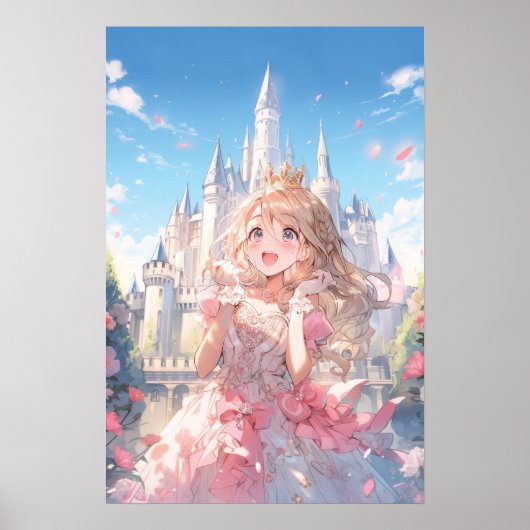 おとぎ話の城の可愛いアニメプリンセス ポスター (正面)