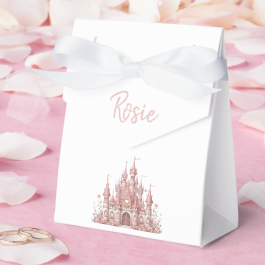 おとぎ話の城の女の子ピンクのパーソナライズされたお気に入りボックス フェイバーボックス (ウェディング)