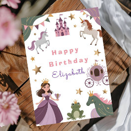おとぎ話の城の赤ちゃんの女の子の誕生日パーティー カード