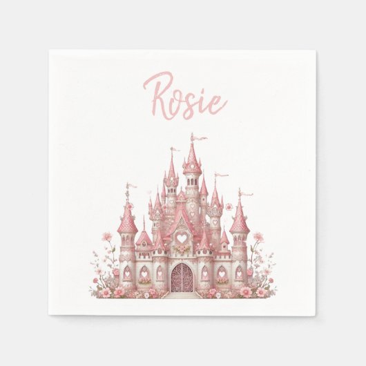 おとぎ話の城ガールピンクの誕生日パーティー スタンダードカクテルナプキン (正面)