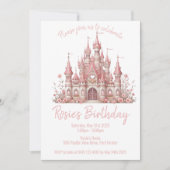 おとぎ話の城ガールピンクの誕生日パーティー 招待状 (正面)