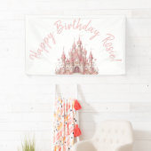 おとぎ話の城ガールピンクパーソナライズされたパーティー 横断幕 (インサイチュ)