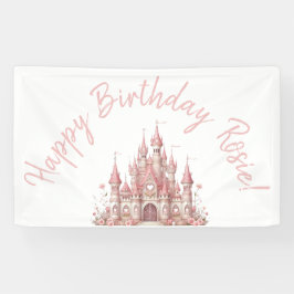 おとぎ話の城ガールピンクパーソナライズされたパーティー 横断幕