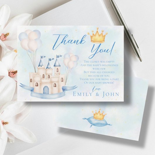 おとぎ話の城クラウンブルーバルーン少年 サンキューカード