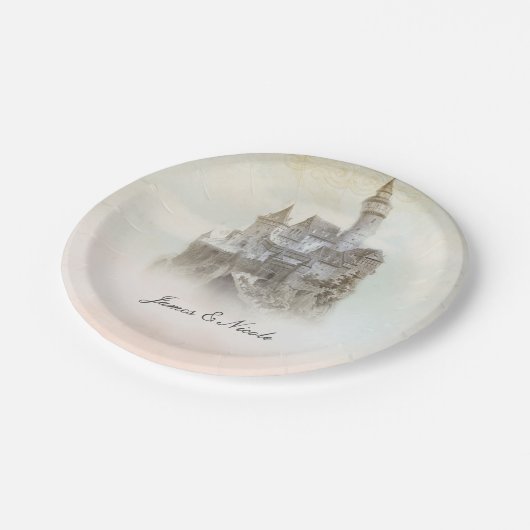 おとぎ話の城ストーリーブックウェディングパーティープレート ペーパープレート (アングル)