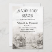 おとぎ話の城ビンテージ結婚式の日付を保存 セーブザデート (正面)