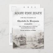 おとぎ話の城ビンテージ結婚式の日付を保存 案内ポストカード (正面/裏面)