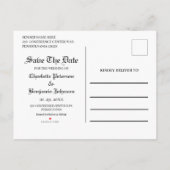おとぎ話の城ビンテージ結婚式の日付を保存 案内ポストカード (裏面)