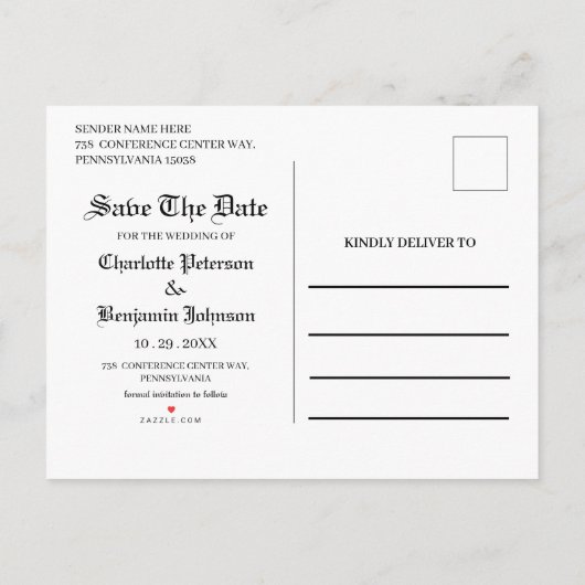 おとぎ話の城ビンテージ結婚式の日付を保存 案内ポストカード (裏面)