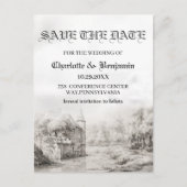 おとぎ話の城ビンテージ結婚式の日付を保存 案内ポストカード (正面)