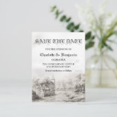 おとぎ話の城ビンテージ結婚式の日付を保存 案内ポストカード (スタンド正面)