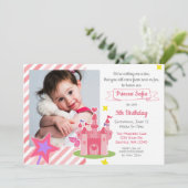 おとぎ話の城ピンクプリンセス写真誕生日 招待状 (スタンド正面)