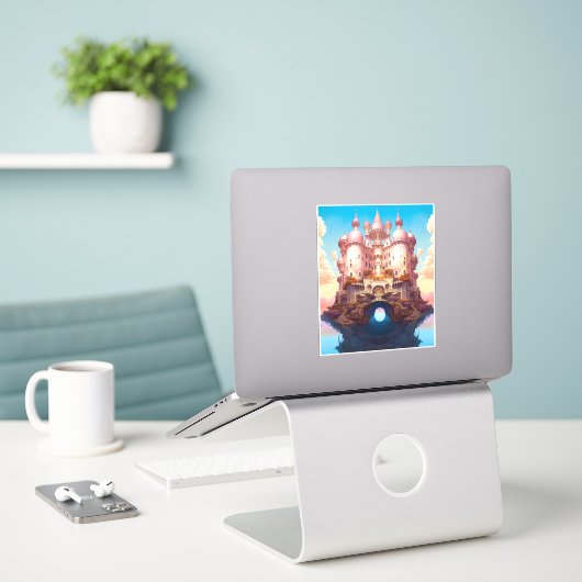 おとぎ話の城ピンクホワイト金ゴールドファンタジーアート シール (デスク上のノートパソコン)