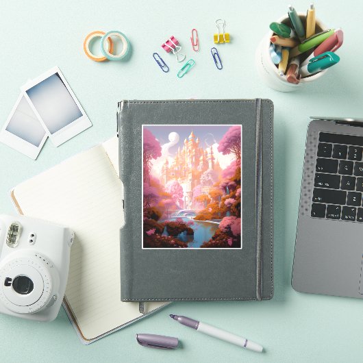 おとぎ話の城ピンクホワイト金ゴールドファンタジーアート シール (iPadカバー)