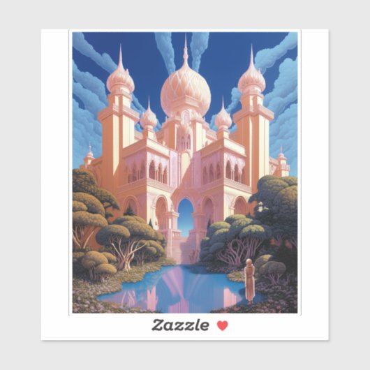 おとぎ話の城ピンクホワイト金ゴールドファンタジーアート シール (シート)