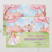 おとぎ話の城王女ユニコーン誕生日 招待状 (正面/裏面)