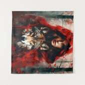 おとぎ話の女性とオオカミ タペストリー (正面(横))