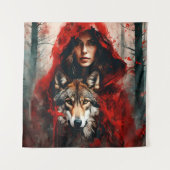 おとぎ話の女性とオオカミ タペストリー (正面)