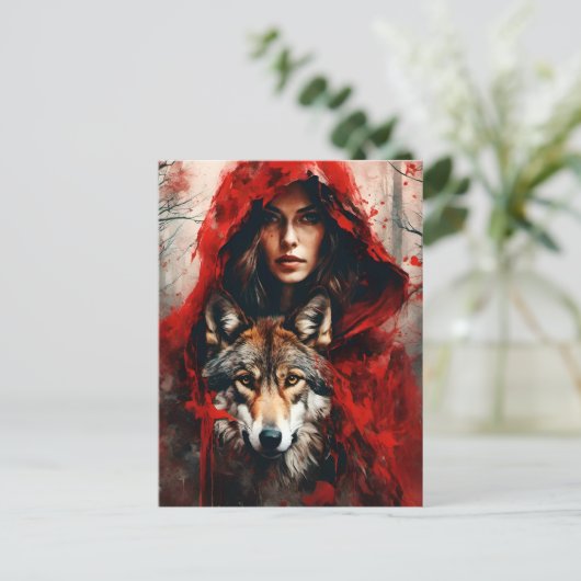 おとぎ話の女性とオオカミ ポストカード (スタンド正面)