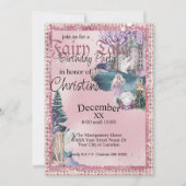 おとぎ話の妖精たちがピンクに輝くクリスタルボール 招待状 (正面)