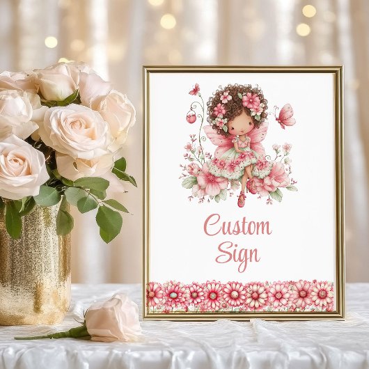 おとぎ話の妖精の女の子 ピンクの花の誕生日カスタム ポスター