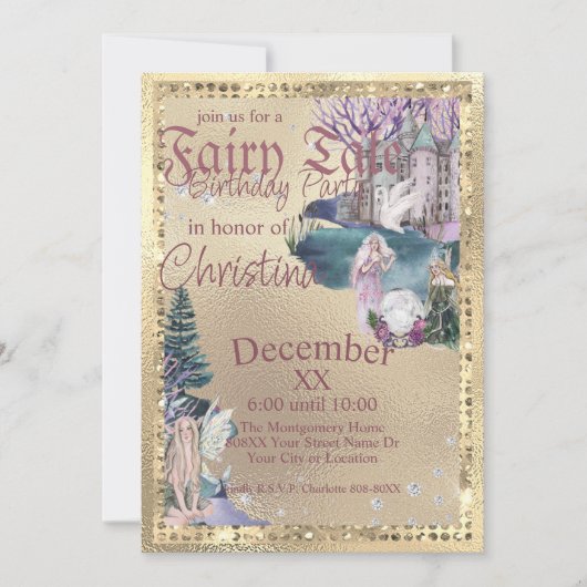 おとぎ話の妖精クリスタルボールを金ゴールド 招待状 (正面)