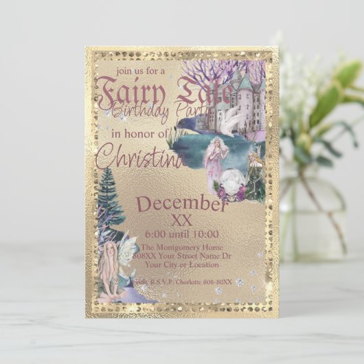 おとぎ話の妖精クリスタルボールを金ゴールド 招待状 (スタンド正面)