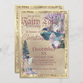 おとぎ話の妖精クリスタルボールを金ゴールド 招待状 (正面/裏面)