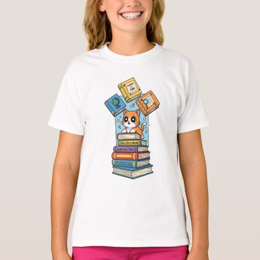 おとぎ話の子猫の冒険 読書好きな子供たち Tシャツ (正面)
