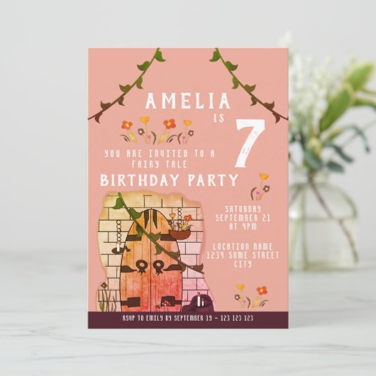 おとぎ話の扉おとぎ話の女の子の誕生日パーティー 招待状 (スタンド正面)