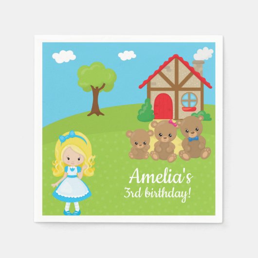 おとぎ話の時間ゴルディロックススリーベアーナプキン スタンダードカクテルナプキン (正面)