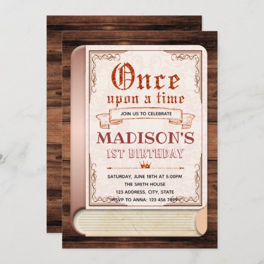 おとぎ話の本の誕生日の招待状 招待状 (正面/裏面)