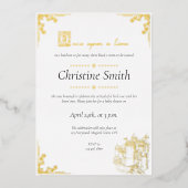 おとぎ話の本をテーマにした本金ゴールド赤ちゃんシャワー 箔招待状 (正面)